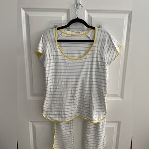 COPY - Lake Pajamas - size M, white with blue stripe & yellow piping